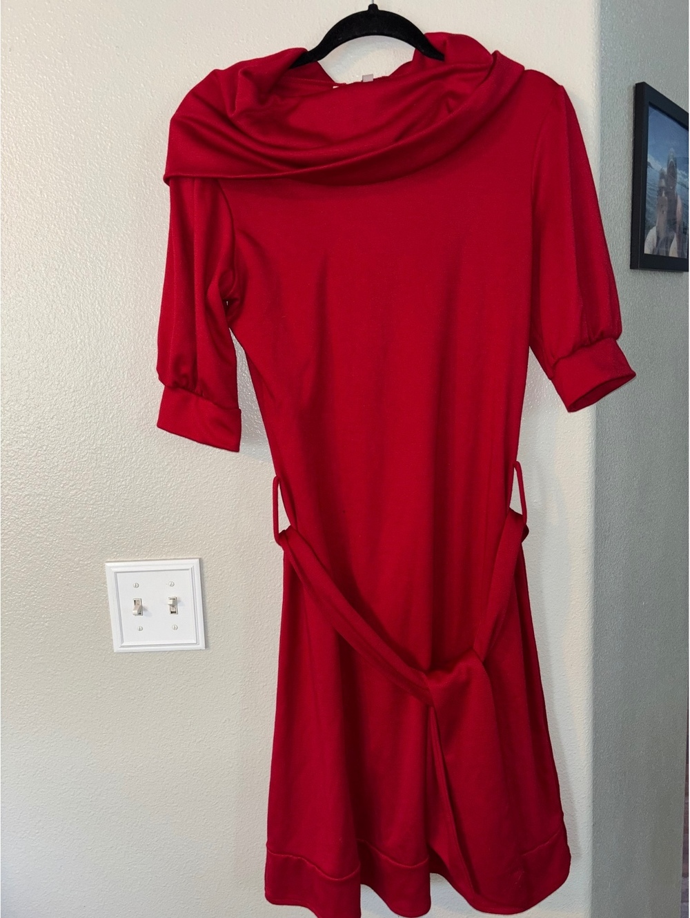 Shabby Apple Red Cowl Neck Retro Fit Flare Dress M